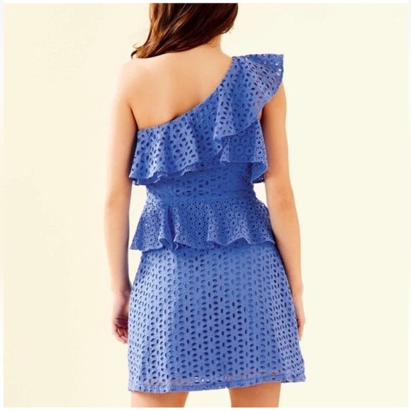 Lilly Pulitzer Josey blue Eyelet One-Shoulder Dress size 2 - Picture 3 of 8